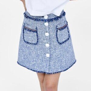 Zara Tweed Skirt | Blue | Size L